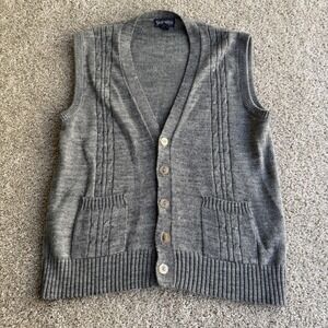 Vintage Tarleton Sweater Vest Mens Large Gray Acrylic Knit V Neck Button Pockets